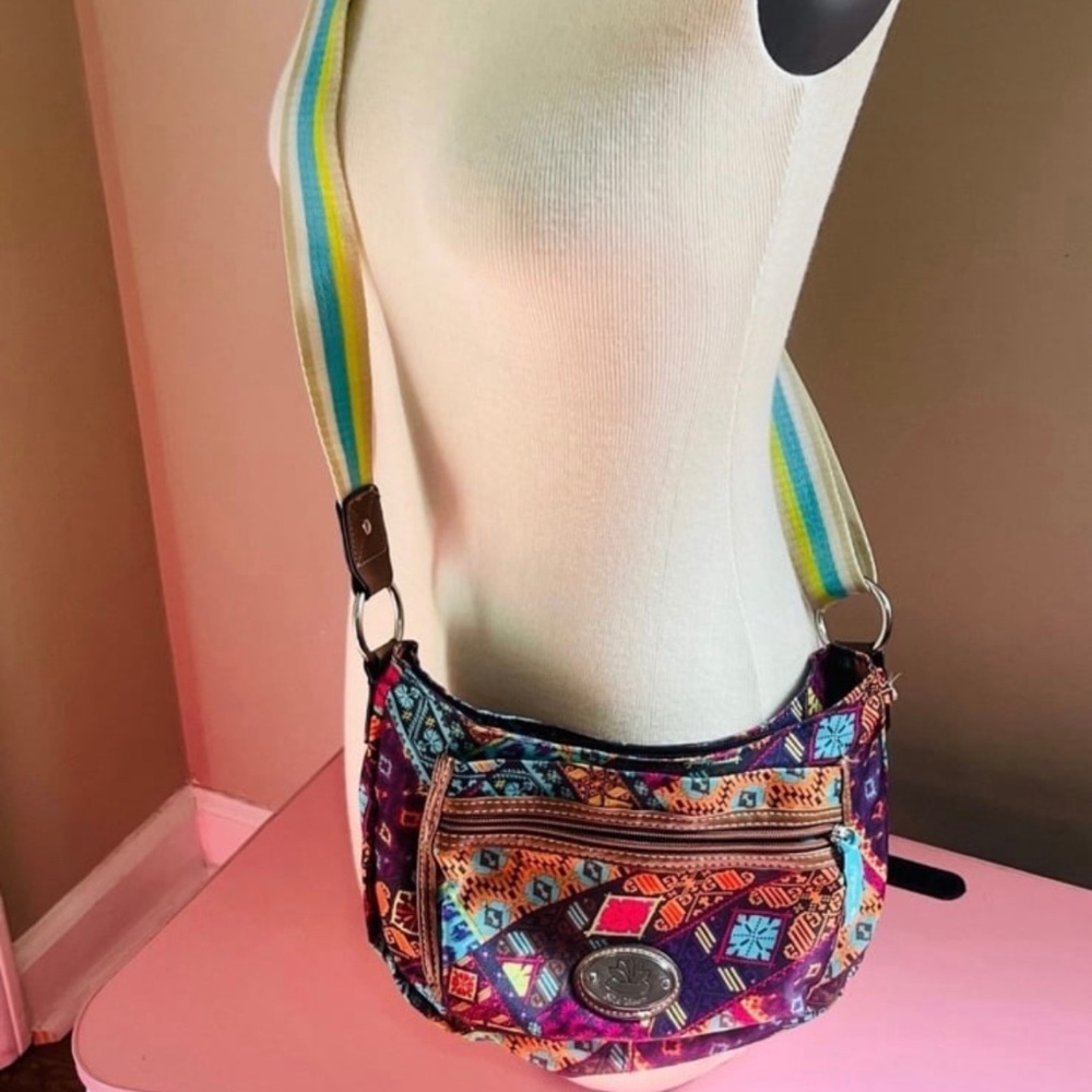 Lily Bloom Patchwork Pattern Shoulder Hobo Crossb… - image 3